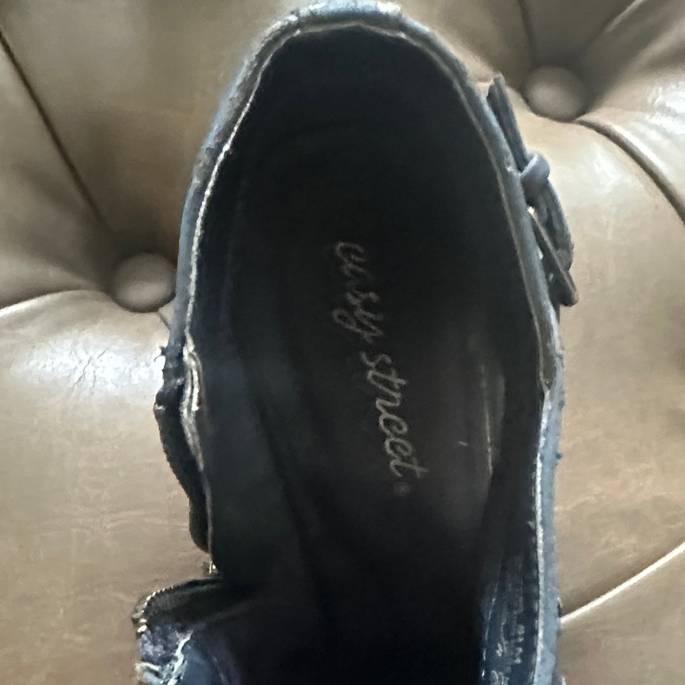 Easy Street Navy Peep-Toe Ankle Booties - Picture 5 of 6